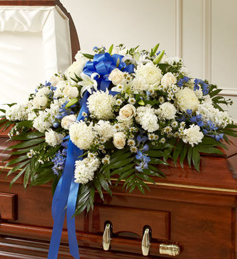 Accents of Blue Funeral Casket Spray Accents of Blue Funeral Casket Spray